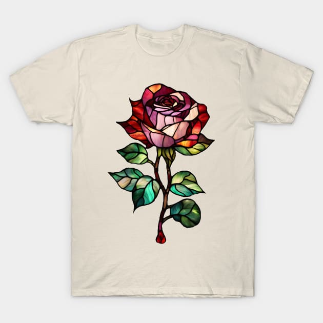 Stained glass single rose T-Shirt by craftydesigns
